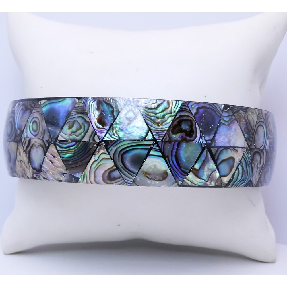 Abalone Inlay Wide Bangle Women's 9" Chunky Colorful Stackable Bracelet